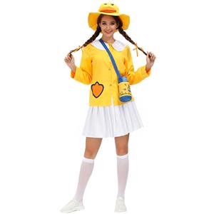 5Pcs Women's Cute Little Yellow Duck Long Sleeve Tops Skirt Suit Adult Cosplay Costume N20803