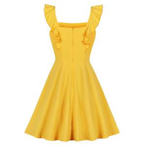 Fashion Ruffle Wide Straps Front Button High-waisted Summer Swing Dress N19083