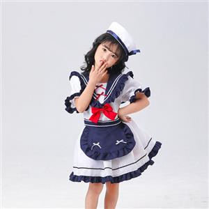 Children Costume, Japanese Navy Lolita Suit, Sexy School Children Costume, School Children Costume, Japan School Uniform Cosplay Costume, 4Pcs Cute Japanese Navy Lolita Suit Children Halloween Cosplay Costume, #N22692