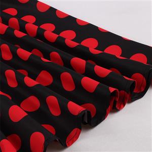 Black Print Red Wave Point Sleeveless High Waist Summer Party Swing Slip Dress N23014