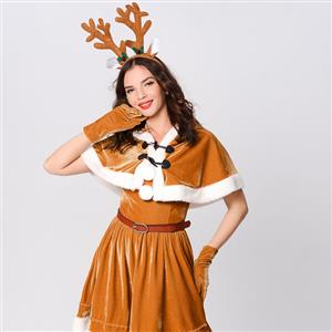 Cute Yellow Elk Animal Christmas Mini Holiday Dress XT22532