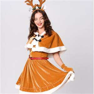 Cute Yellow Elk Animal Christmas Mini Holiday Dress XT22532