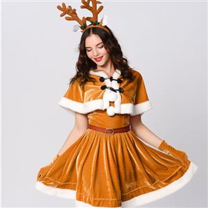 Cute Yellow Elk Animal Christmas Mini Holiday Dress XT22532