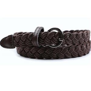 Women's Fashion Coffee Braided Single Prong Buckle Thin Waist Belt N16058