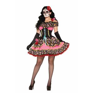 Sexy Women's Day of Death Skull Print Dress Adult Halloween Costume N11694