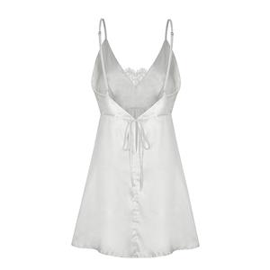 Charming Spaghetti Straps Deep V Floral Lace Detail Back Lacing Soft Nightgown Chemise N19250