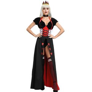4pcs Deluxe Queen of Hearts Bodysuit and Long Gown Halloween Role Play Costume N19396
