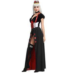 4pcs Deluxe Queen of Hearts Bodysuit and Long Gown Halloween Role Play Costume N19396