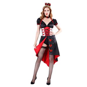 3pcs Deluxe Queen of Hearts V-Neck Tight Dress Halloween Role Play Costume N19485