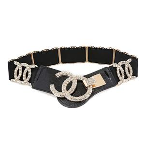 Deluxe Rhinestone Elastic Waist Cincher Belt with Golden Alloy Buckle Waist Belt N18447