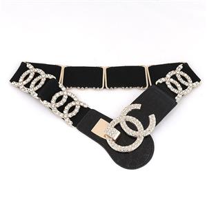 Deluxe Rhinestone Elastic Waist Cincher Belt with Golden Alloy Buckle Waist Belt N18447