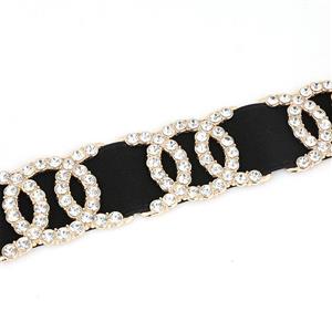 Deluxe Rhinestone Elastic Waist Cincher Belt with Golden Alloy Buckle Waist Belt N18447