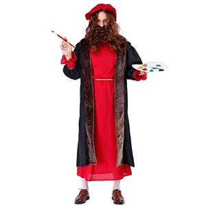 4pcs Men's Renaissance Oil Painter Long Robe Adult Performance Cosplay Costume N19480