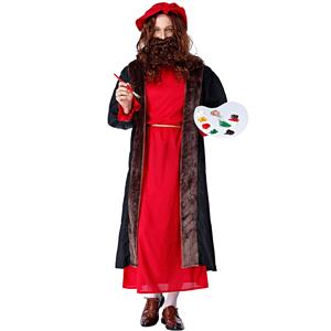 4pcs Men's Renaissance Oil Painter Long Robe Adult Performance Cosplay Costume N19480