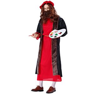 4pcs Men's Renaissance Oil Painter Long Robe Adult Performance Cosplay Costume N19480