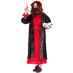 4pcs Men's Renaissance Oil Painter Long Robe Adult Performance Cosplay Costume N19480