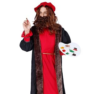 4pcs Men's Renaissance Oil Painter Long Robe Adult Performance Cosplay Costume N19480