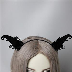 Gothic Black Demon's Horns Halloween Party Butterfly Sprites Fairy Decorations Headband J21522