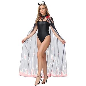 Sexy Noble Black Devil Bodysuit with Long Cloak and Horns Halloween Masquerade Costume N21628