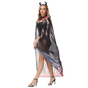 Sexy Noble Black Devil Bodysuit with Long Cloak and Horns Halloween Masquerade Costume N21628