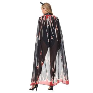 Sexy Noble Black Devil Bodysuit with Long Cloak and Horns Halloween Masquerade Costume N21628