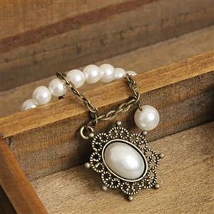 Vintage Elegance White Pearl Embellishment Bracelet J17900