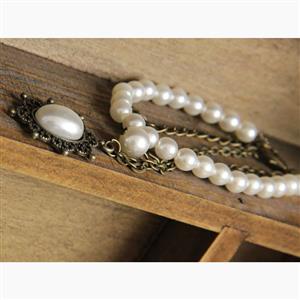 Vintage Elegance White Pearl Embellishment Bracelet J17900