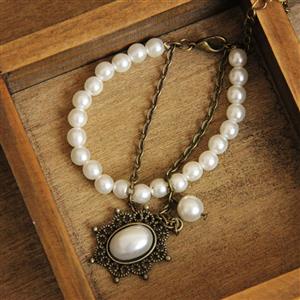 Vintage Elegance White Pearl Embellishment Bracelet J17900