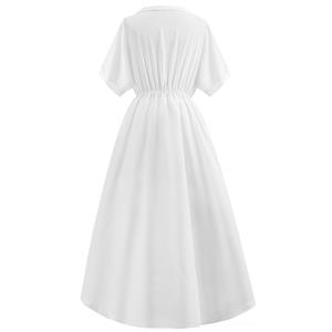 Elegant White Chiffon Low Cut Front Split High Waist Wedding Party Short Sleeves Maxi Dress N18588
