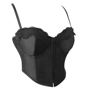 Elegant Black Lace Trim Corset with Adjustable Straps - Sex for Womy Stylish Topen N23752
