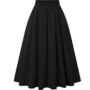 Women's Elegant Black Rubber Band Maxi Cotton Skirt N22371