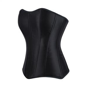 Elegant Black Satin Side-Zip Corset - Vertical Seam Waist Cincher Bustier Top N237805