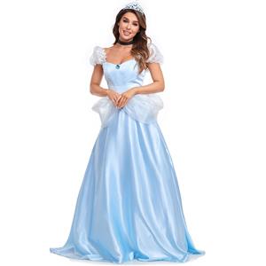 Light-blue Adult Cinderella Dress Cosplay Theatrical Fancy Ball Costume N22769