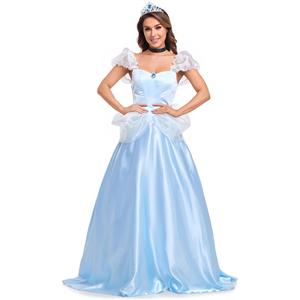 Light-blue Adult Cinderella Dress Cosplay Theatrical Fancy Ball Costume N22769