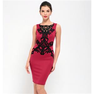 Fashion Red Lace Sleeveless Bodycon Dress N12644