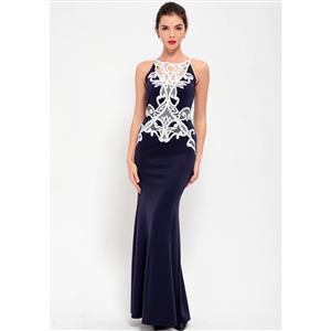 Gorgeous Dark Blue Lace  Bodycon Fishtail Evening Party Gown N12651