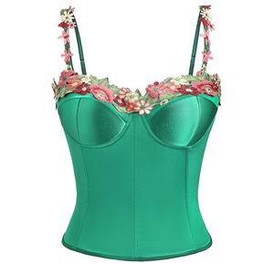 Emerald-inspired corset,Floral embroidery,Fitted waist design,Adjustable straps,High-quality fabric,Elegant appearance,Feminine charm,Special occasion wear,#N23762