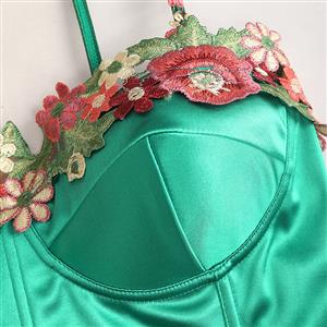 Elegant Emerald Character-Inspired Floral Embroidered Corset N23762