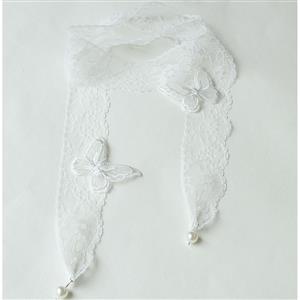 Elegant White Sheer Floral Lace Removable Butterfly Tying Necklace Accessory J19192
