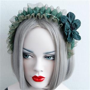Forest Elf Green Flower Ruched Mesh Hair Clasp J12805