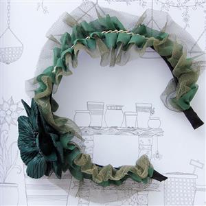 Forest Elf Green Flower Ruched Mesh Hair Clasp J12805