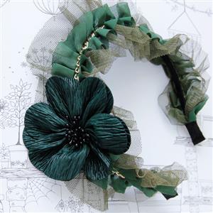 Forest Elf Green Flower Ruched Mesh Hair Clasp J12805