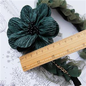 Forest Elf Green Flower Ruched Mesh Hair Clasp J12805