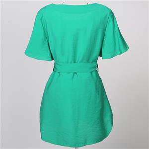 Elegant Green Short Sleeve Belted Tunic N11853