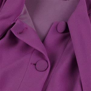Elegant Purple Half-high Neck Front Button Short Sleeve High Waist Midi Hip Dress N23040