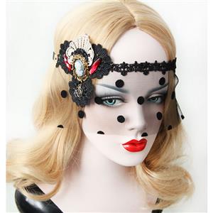 Halloween Masks, Costume Ball Masks, Black Lace Mask, Masquerade Party Mask, Punk Black Mask, Cosplay Face Veil, #MS13019