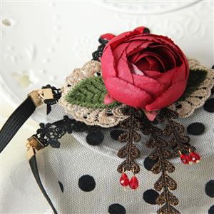 Elegent Women's Mesh and Dot Veil Rose Face Mask MS13020