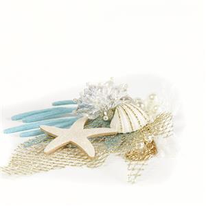 Elegant Princess Style Starfish Shell Coral Pearl With Chain Hairpin J20192