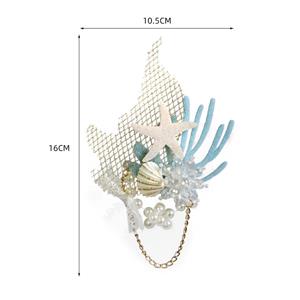 Elegant Princess Style Starfish Shell Coral Pearl With Chain Hairpin J20192
