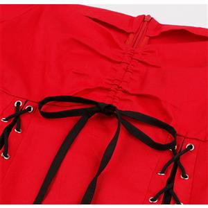 Elegant Red Short Sleeves Lace-up Sweetheart Neckline Black Lace High Waist Midi Dress N18340